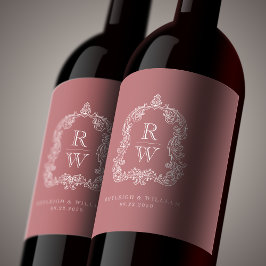 Rótulo De Garrafa De Cerveja Nomes de Crista de Monograma Vintage Rosa Poeirent