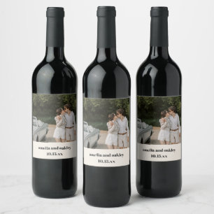 Rótulo De Garrafa De Cerveja Nomes do Casal de Fotos de Noiva em Ivory Retro em