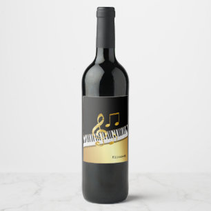 Rótulo De Garrafa De Cerveja Notas Musicais Preto Dourado Moderno Elegante, Tec
