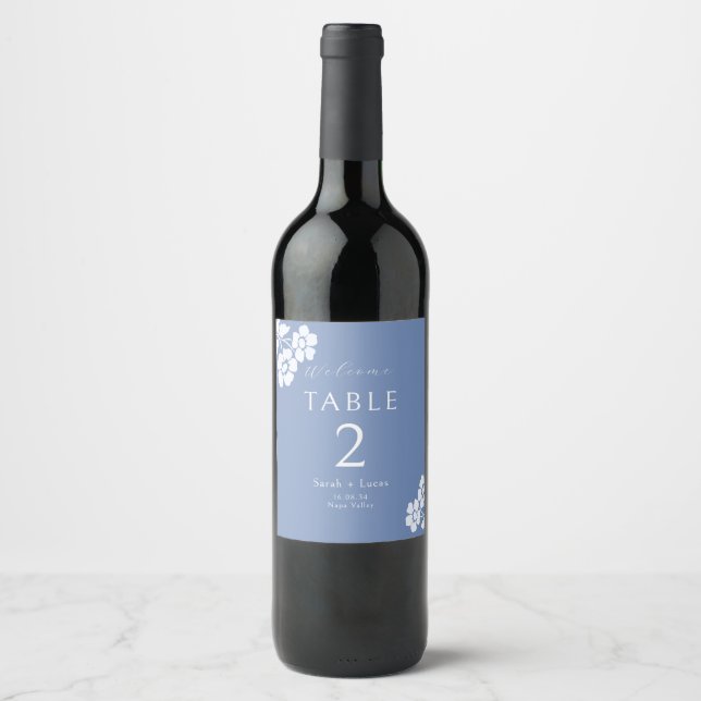 Rótulo De Garrafa De Cerveja Número da Tabela de Boas-vindas do Casamento Azul  (Frente)