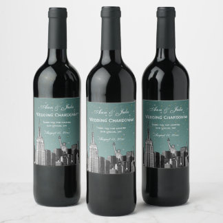 Rótulo De Garrafa De Cerveja NYC Skyline Enchida nº 2 Gradação de Aqua Turq Sta