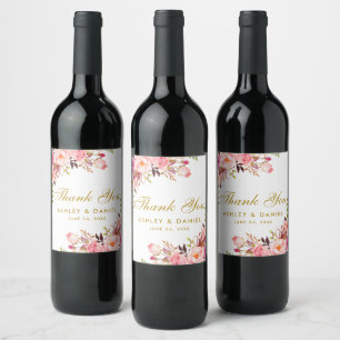 Rótulo De Garrafa De Cerveja O rosa cora casamento Dourado floral da aguarela