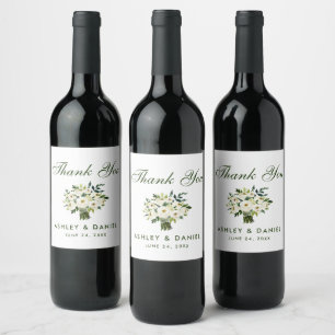 Rótulo De Garrafa De Cerveja Obrigado branco verde floral do casamento da