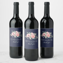 Rótulo De Garrafa De Cerveja Obrigado Floral Watercolor Casamento Azul Marinho