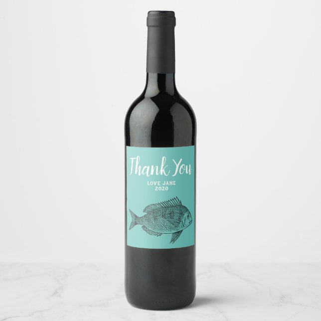 Rótulo De Garrafa De Cerveja Obrigado moderno de peixe presente (Frente)