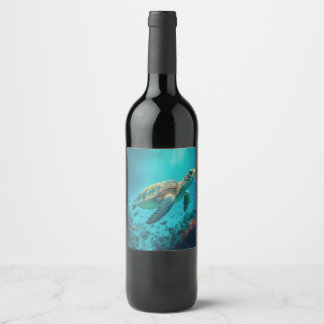 Rótulo De Garrafa De Cerveja Oceano de Tartaruga Marinha Vida Animal Animais de