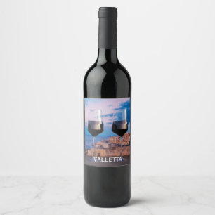 Rótulo De Garrafa De Cerveja Óculos de vinho com vista ao pôr do sol sobre La V