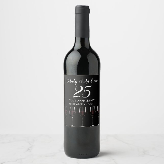 Rótulo De Garrafa De Cerveja Óculos de vinho tinto em preto (Frente)