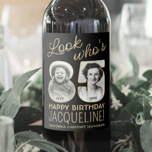 Rótulo De Garrafa De Cerveja Olhe Quem Está Fazendo 85 Aniversário Preto e Dour