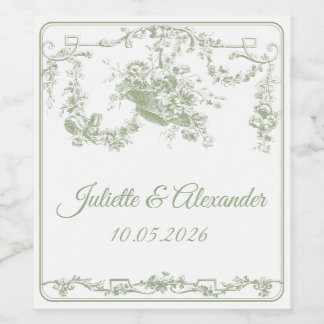 Rótulo De Garrafa De Cerveja Olive Toile de Jouy Wedding Bottle Label 