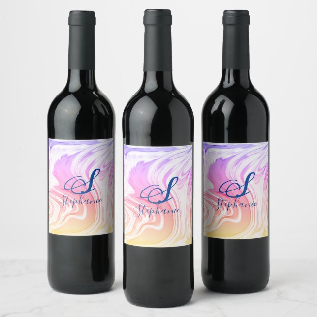 Rótulo De Garrafa De Cerveja Onda Abstrata Rosa Branca Monogramas Fofo  (Garrafas)