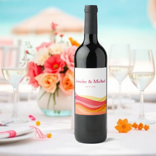 Rótulo De Garrafa De Cerveja Ondas de Cores do Pôr do Sol Casamento Moderno