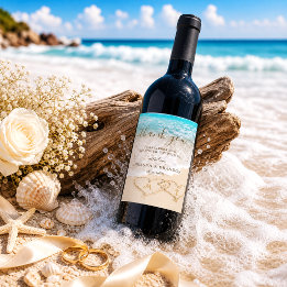 Rótulo De Garrafa De Cerveja Ondas do Oceano Azul Casamento Tropical na Praia