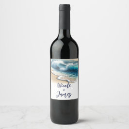 Rótulo De Garrafa De Cerveja Ondas do Oceano Caindo Rústico Casamento na Praia 