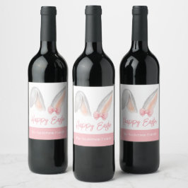 Rótulo De Garrafa De Cerveja Orelhas de Coelho de Páscoa em Aquarela com Laço R