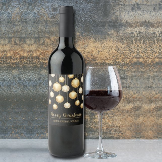 Rótulo De Garrafa De Cerveja Ornamentos Dourados no Natal Preto (Criador carregado)