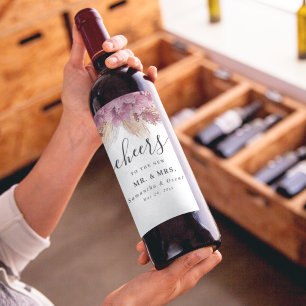 Rótulo De Garrafa De Cerveja Orquídea e Pampas rosa de beleza elegante moderna