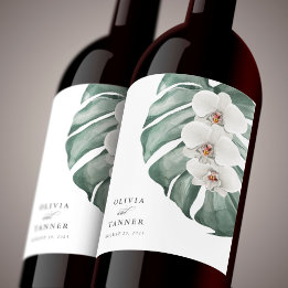 Rótulo De Garrafa De Cerveja Orquídeas Brancas no Paraíso Tropical Monstera