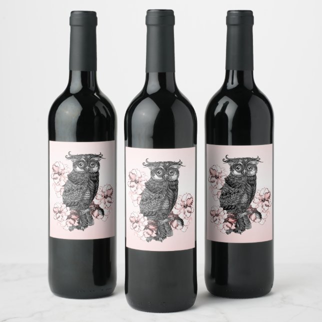 Rótulo De Garrafa De Cerveja Orquídeas Rosa-Coruja cinza (Garrafas)