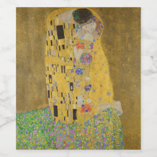 Rótulo De Garrafa De Cerveja Os amantes beijando o abraço de Gustav Klimt