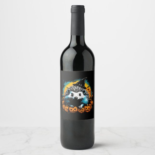 Rótulo De Garrafa De Cerveja ouriço de Halloween e abóboras fofos (Frente)