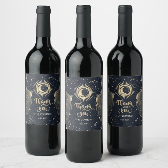 Rótulo De Garrafa De Cerveja Ouro Celestial Sol e Lua Estrelas Nuvens (Garrafas)