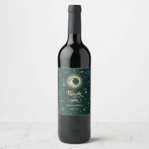 Rótulo De Garrafa De Cerveja Ouro Celestial Sol e Lua Estrelas Verde