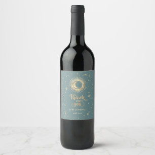 Rótulo De Garrafa De Cerveja Ouro Celestial Sol E Lua Estrelas Verde Menta