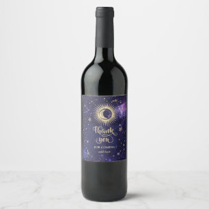Rótulo De Garrafa De Cerveja Ouro Celestial Sol, Lua, Estrelas Roxo