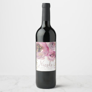 Rótulo De Garrafa De Cerveja Ouro Rosa Moderno Vinho de Casamento com Florais e