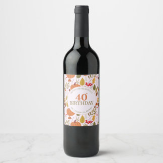 Rótulo De Garrafa De Cerveja Outono floral clássico rosa folhas abóboras
