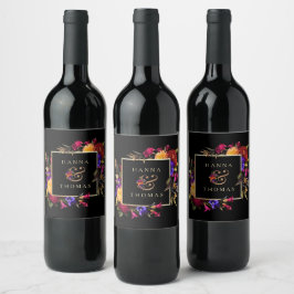 Rótulo De Garrafa De Cerveja Outono Floral Ousado e Sombrio Casamento