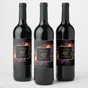 Rótulo De Garrafa De Cerveja Outono Floral Ousado e Sombrio Casamento