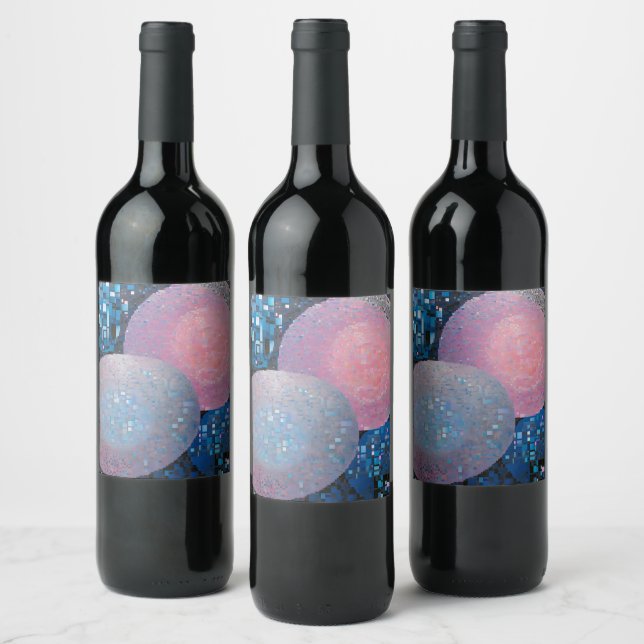 Rótulo De Garrafa De Cerveja Ovalas opulentas: tons de azul e rosa em Abstrato (Garrafas)