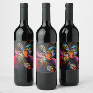 Rótulo De Garrafa De Cerveja Padrão Azul Vermelho Abstrato Floral Moderno #13