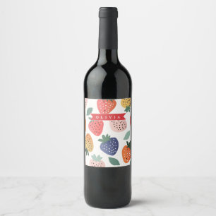 Rótulo De Garrafa De Cerveja Padrão Colorido de Morango de Verão Personalizado