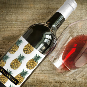 Rótulo De Garrafa De Cerveja Padrão De Abacaxi De Aquarela Tropical Com Nome