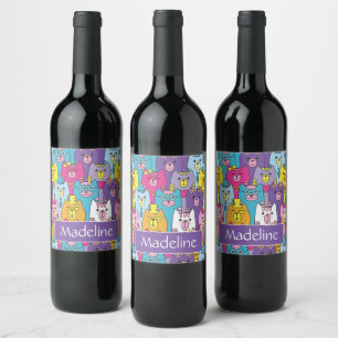 Rótulo De Garrafa De Cerveja Padrão de Gatos de Cartoon Coloridos Bonitos Pers