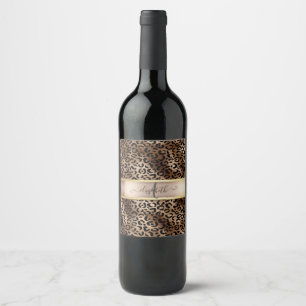Rótulo De Garrafa De Cerveja Padrão de Leopardo Bronze Preto Monograma