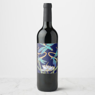 Rótulo De Garrafa De Cerveja Padrão de Libélulas Art Nouveau