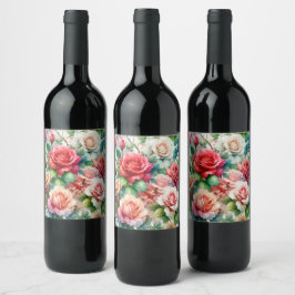 Rótulo De Garrafa De Cerveja Padrão de Rosa Caprichosa