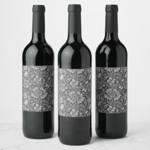 Rótulo De Garrafa De Cerveja Padrão Floral Vintage Monocromático