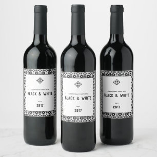 Rótulo De Garrafa De Cerveja Padrão Geométrico Preto e Branco Elegante
