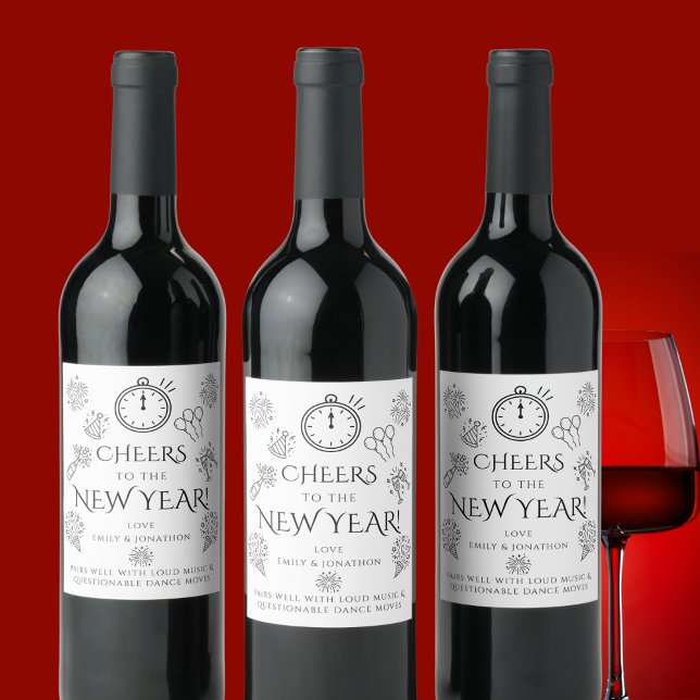 Rótulo De Garrafa De Cerveja Pairs Well Doodles Black Cheers to New Year Party (Criador carregado)