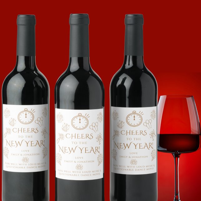 Rótulo De Garrafa De Cerveja Pairs Well Doodles Gold Cheers to New Year Party (Criador carregado)