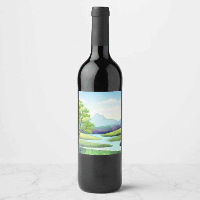 Rótulo De Garrafa De Cerveja Paisagem natural com rio (Frente)