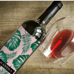Rótulo De Garrafa De Cerveja Palma Rosa Tropical e Verde deixa um padrão perfe