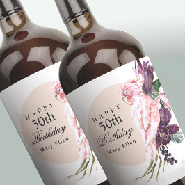 Rótulo De Garrafa De Cerveja Papagaio Rosa Boho Tropical 50ª Festa de aniversár