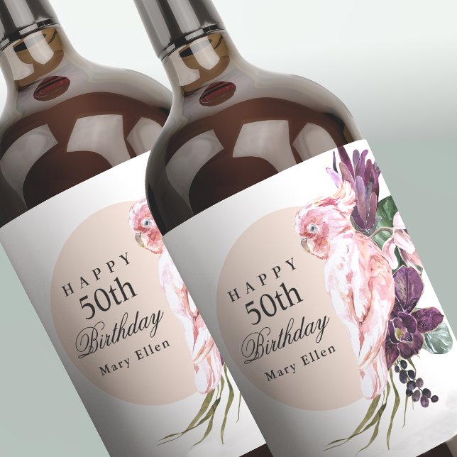 Rótulo De Garrafa De Cerveja Papagaio Rosa Boho Tropical 50ª Festa de aniversár (Criador carregado)