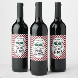 Rótulo De Garrafa De Cerveja Papai Noel de Natal Xadrez Rosa Vermelho Retrô